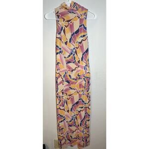 AFRM Poste Midi Sheath Dress Summer Butterfly Bright Print Mock Neck Sleeveless